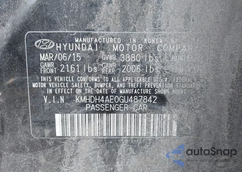 2016 Hyundai Elantra Se from USA, damaged, VIN KMHDH4AE0GU487842